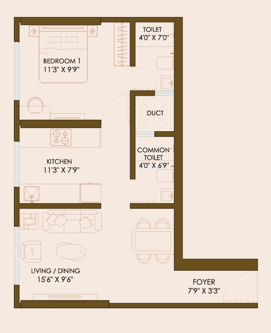 1 BHK floor plan