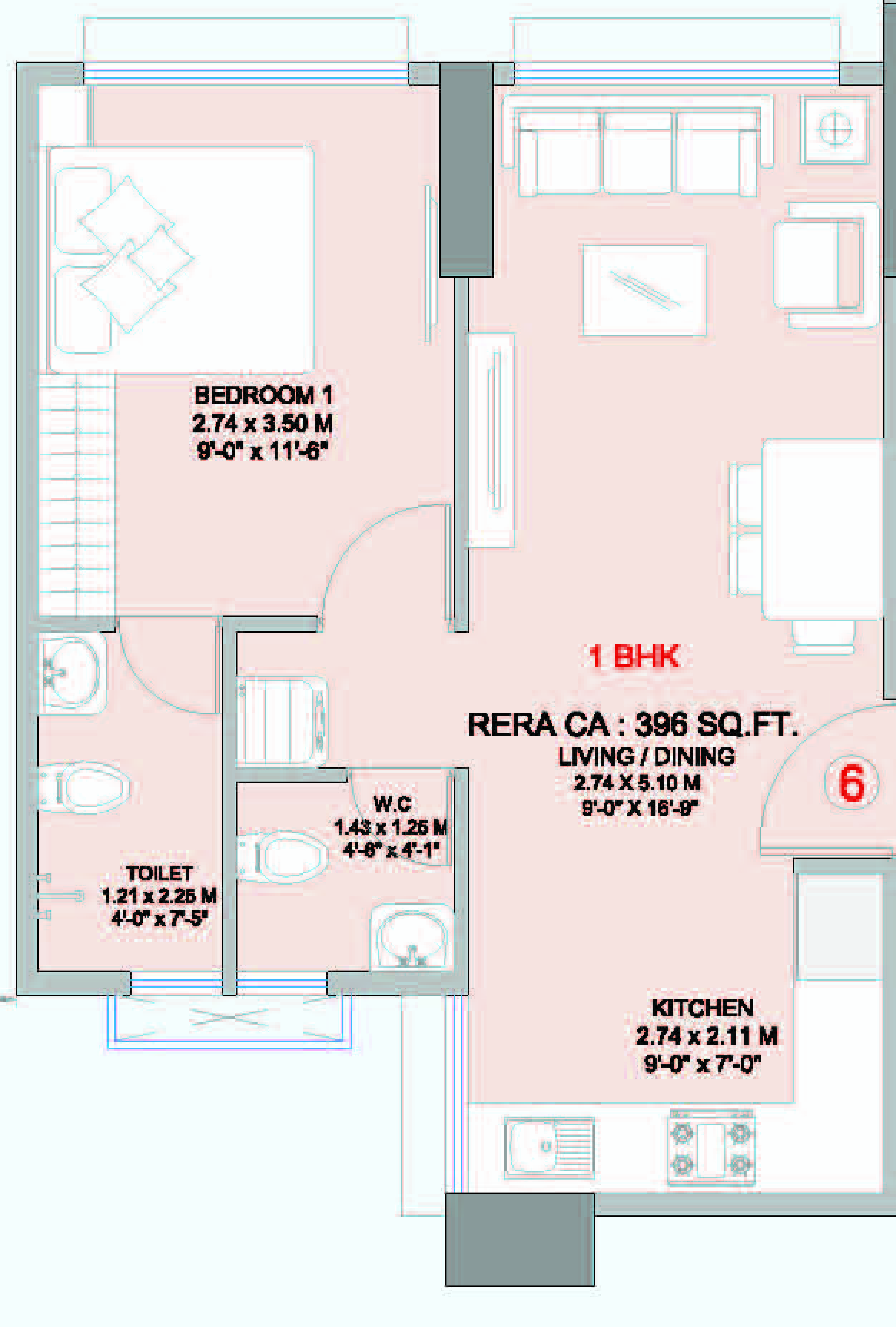 1 BHK floor plan