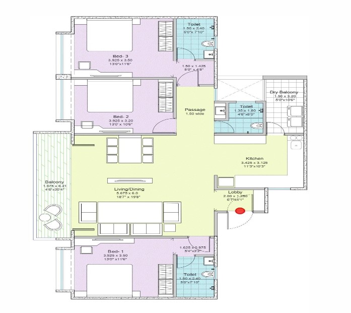 3 BHK floor plan