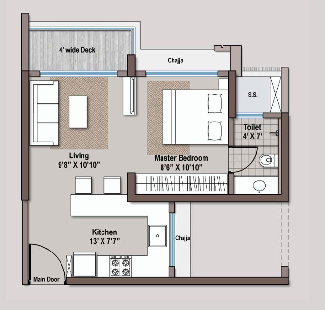 1 RK floor plan