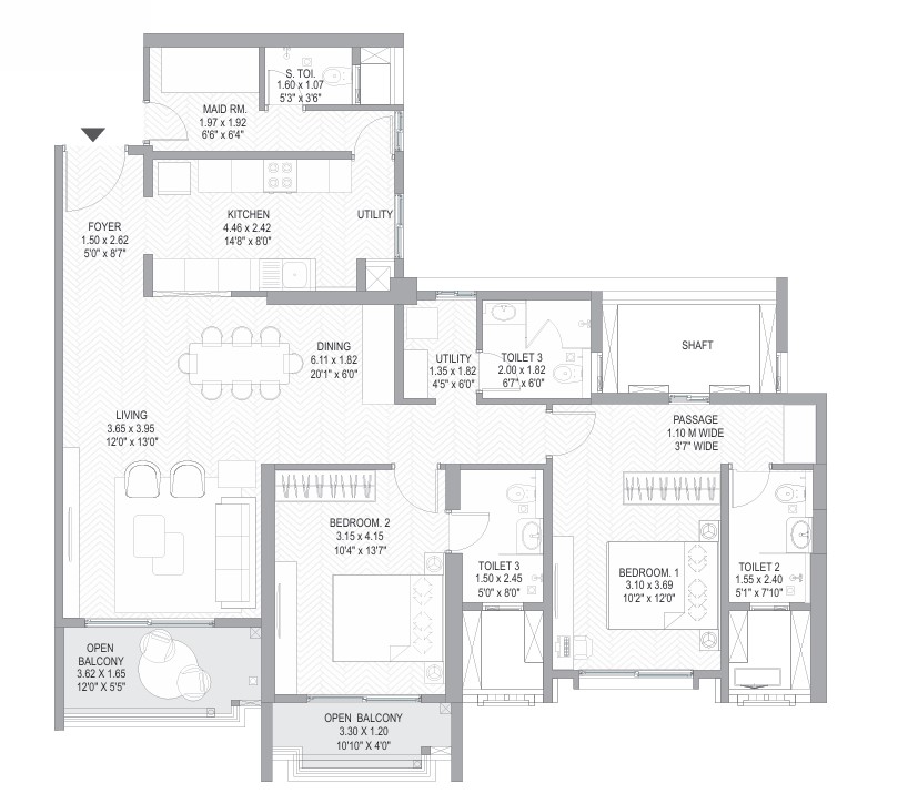 2 BHK floor plan