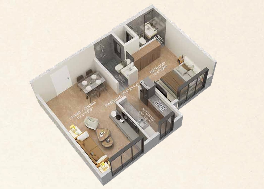 1 BHK floor plan