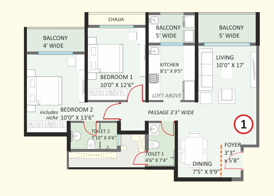 2 BHK floor plan