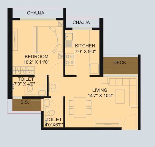 1 BHK floor plan