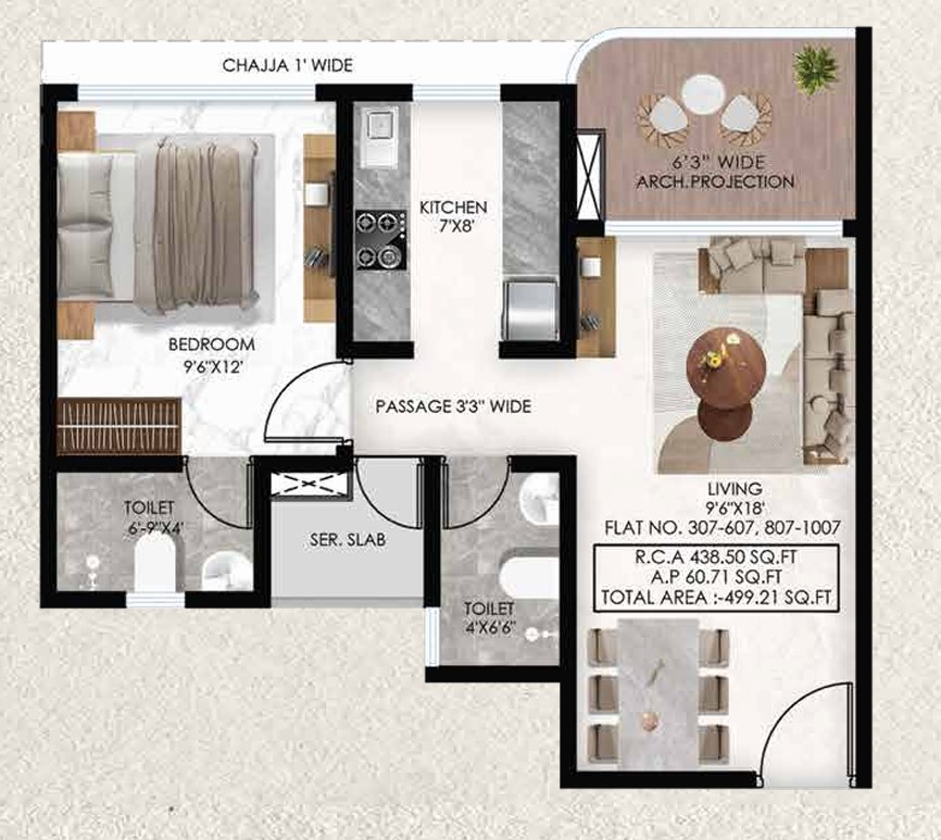 1 BHK floor plan