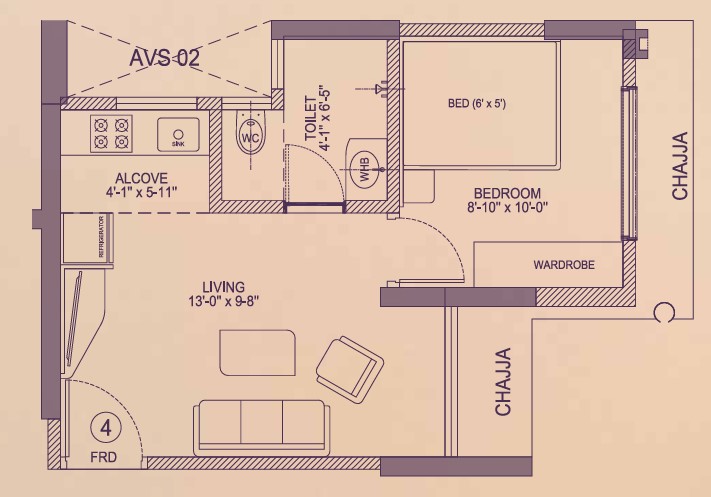 1 BHK floor plan