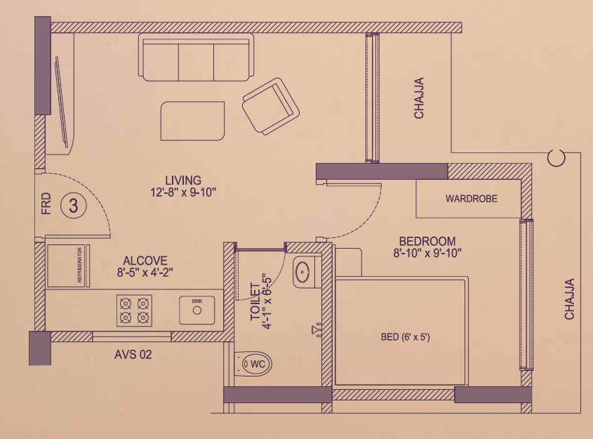 1 BHK floor plan