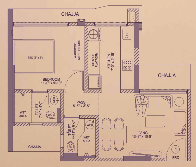 1 BHK floor plan