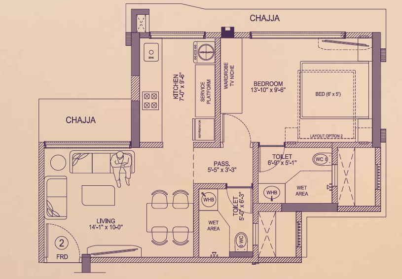 1 BHK floor plan
