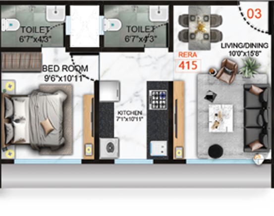 1 BHK floor plan