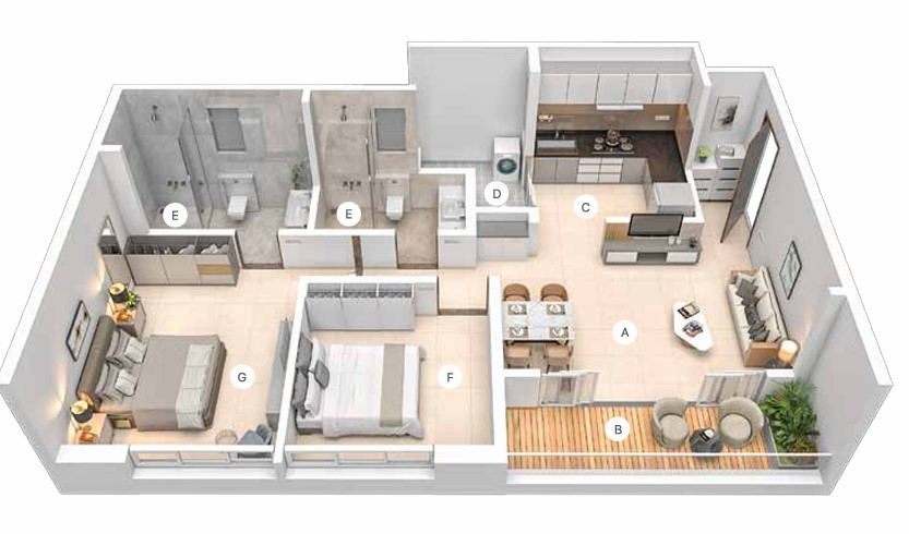 2 BHK floor plan