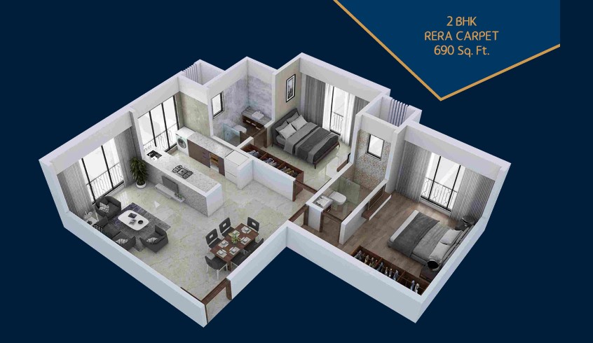 2 BHK floor plan