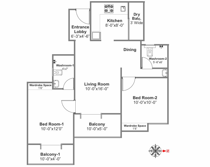 2 BHK floor plan