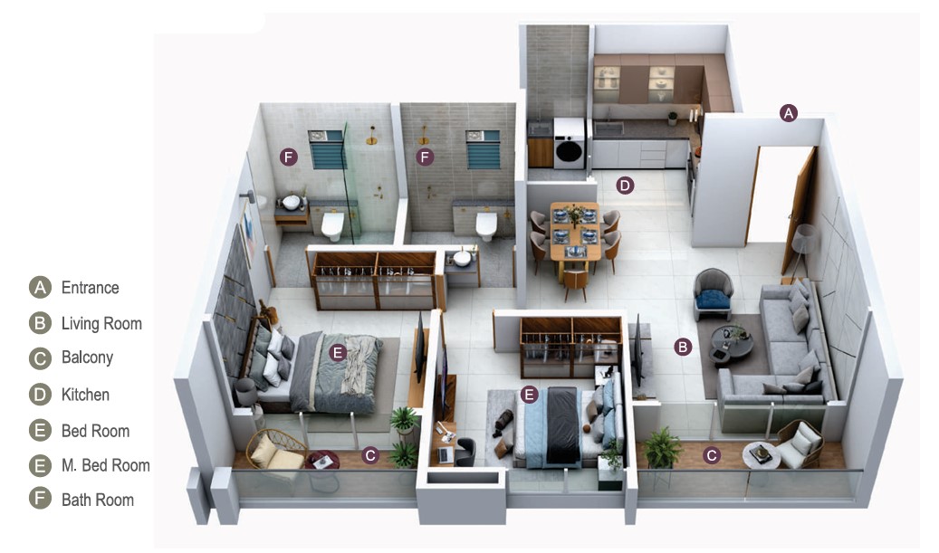 2 BHK floor plan