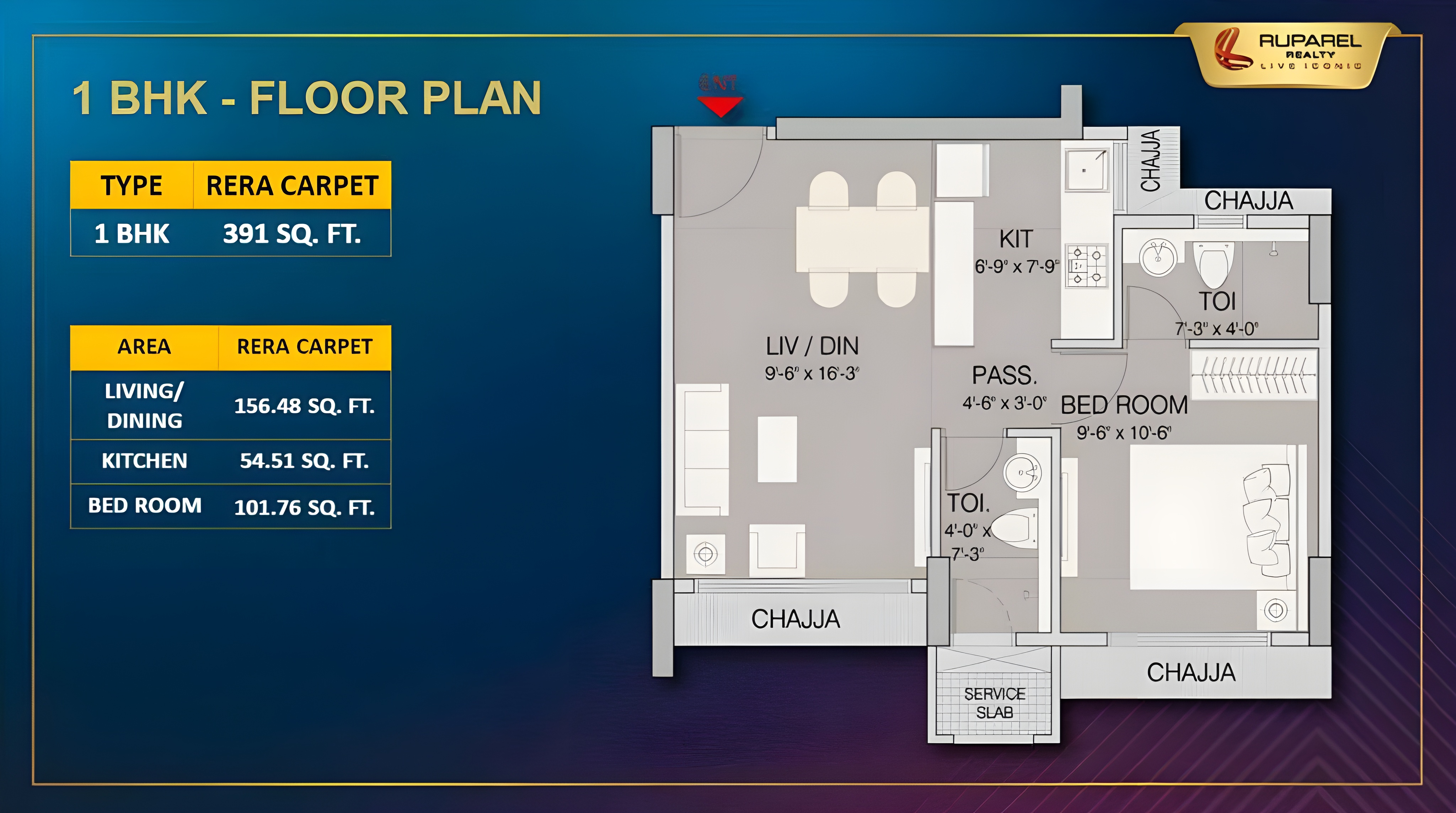 1 BHK floor plan