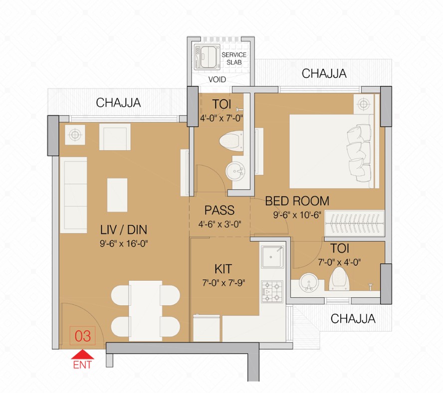 1 BHK floor plan