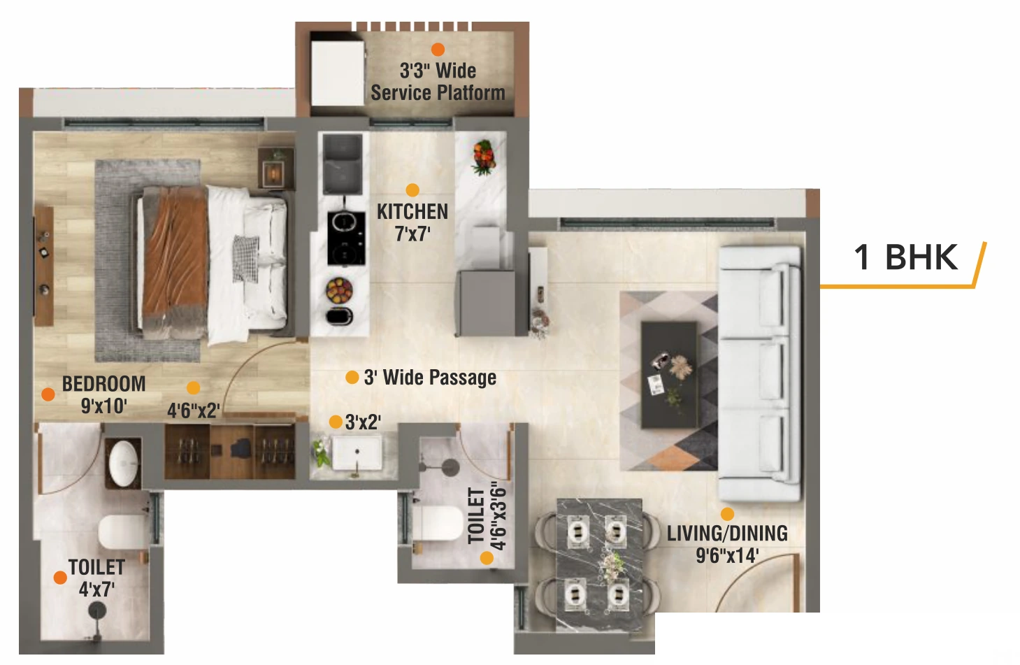 1 BHK floor plan