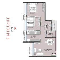 2 BHK floor plan