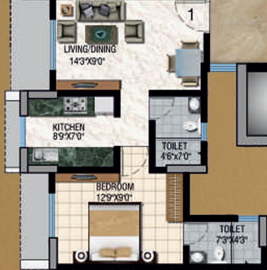 1 BHK floor plan