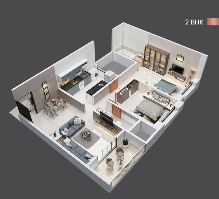 2 BHK floor plan