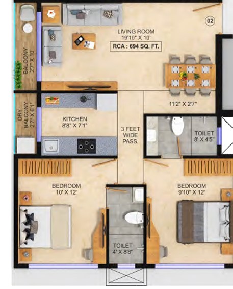 2 BHK floor plan