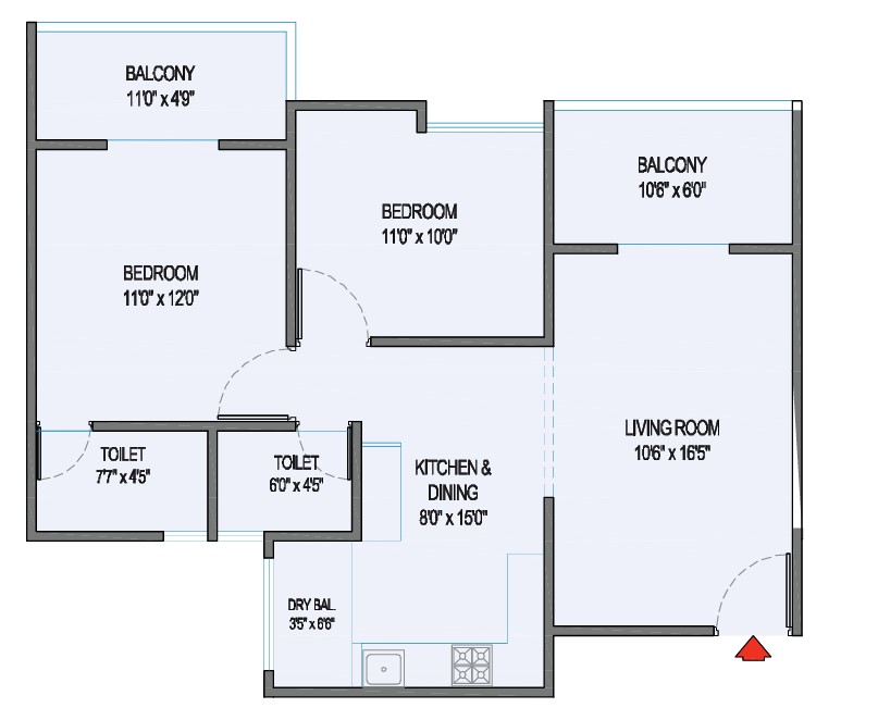 2 BHK floor plan