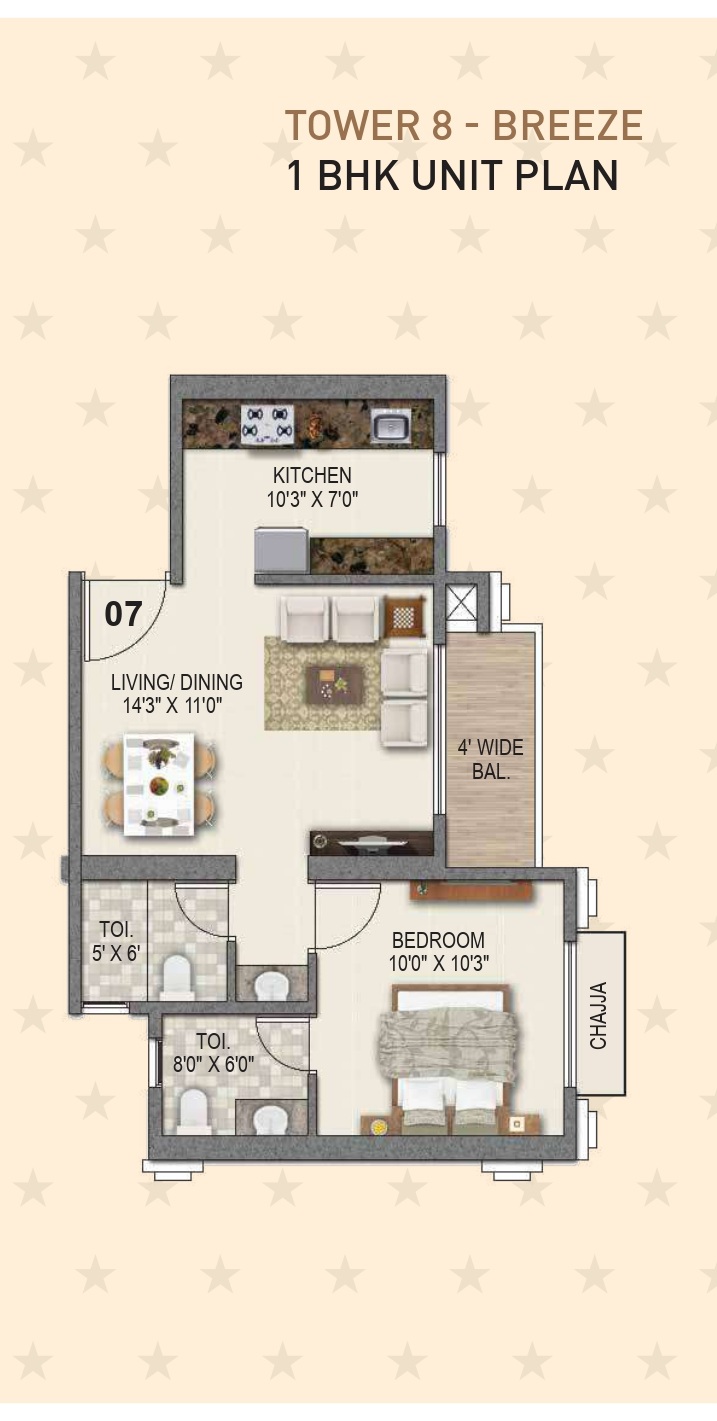 1 BHK floor plan