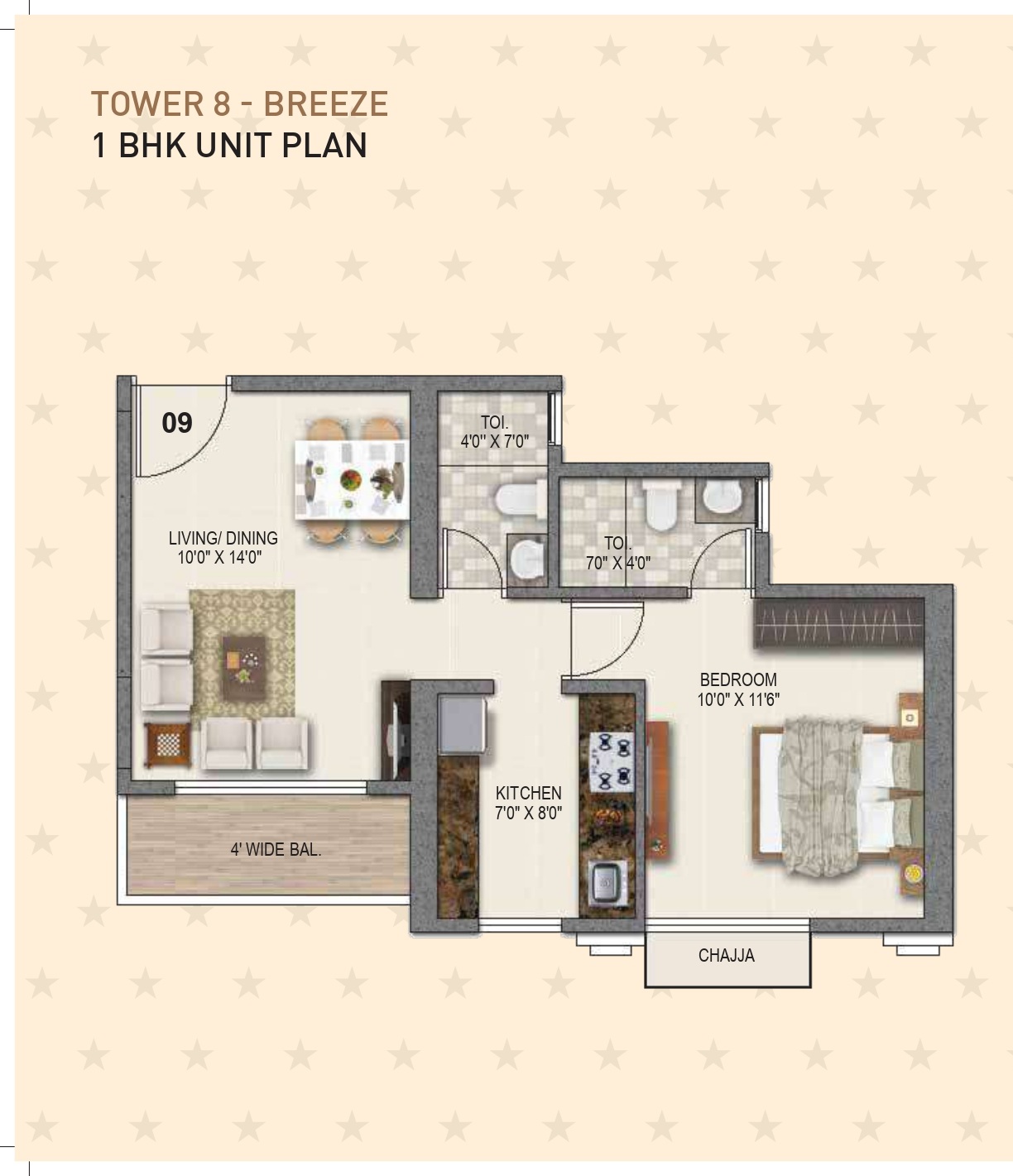 1 BHK floor plan