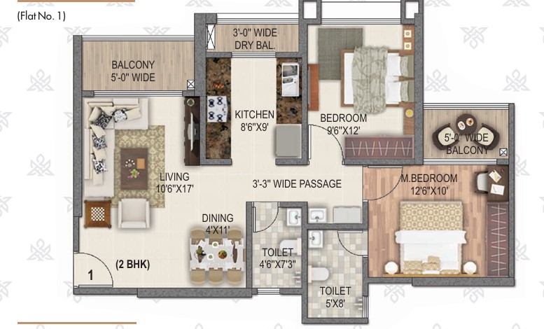 2 BHK floor plan