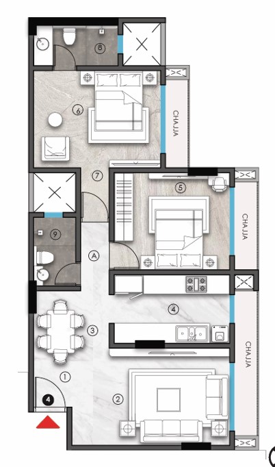 2 BHK floor plan