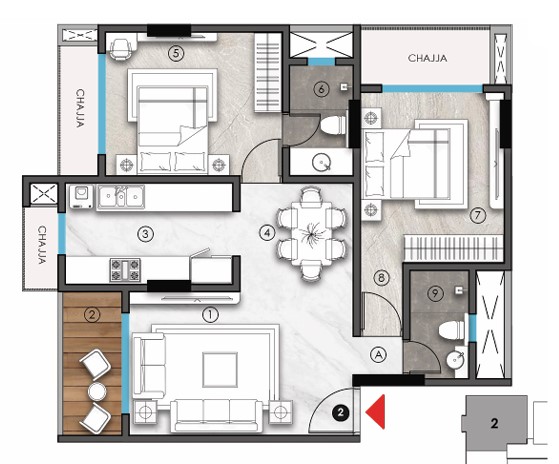 2 BHK floor plan