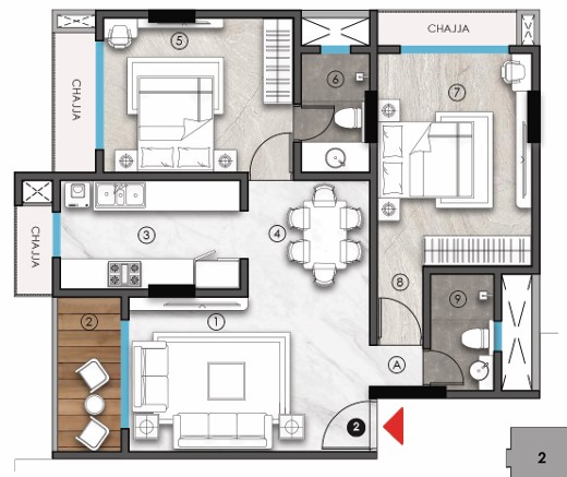 2 BHK floor plan