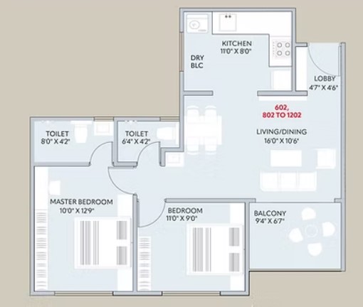 2 BHK floor plan
