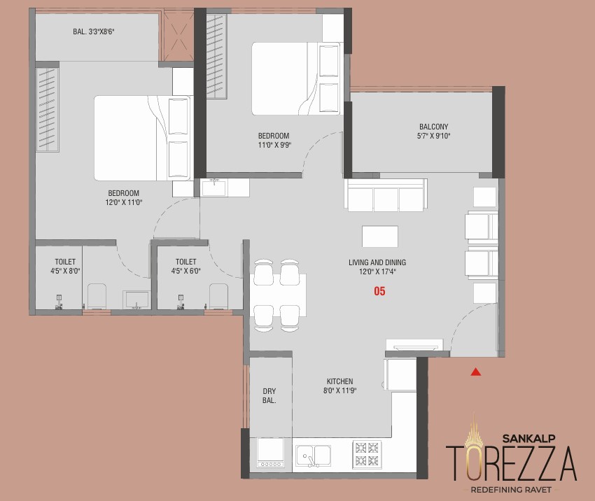 2 BHK floor plan
