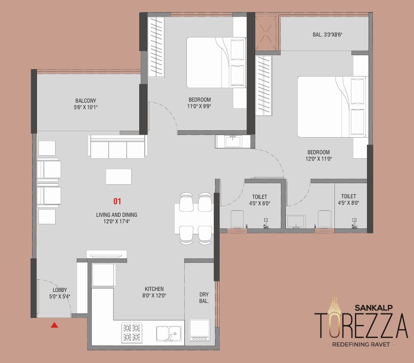 2 BHK floor plan