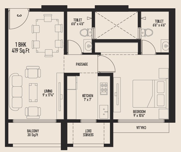 1 BHK floor plan