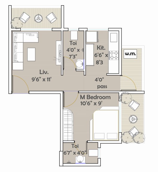 1 BHK floor plan