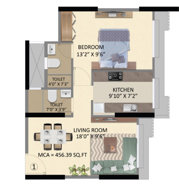 1 BHK floor plan
