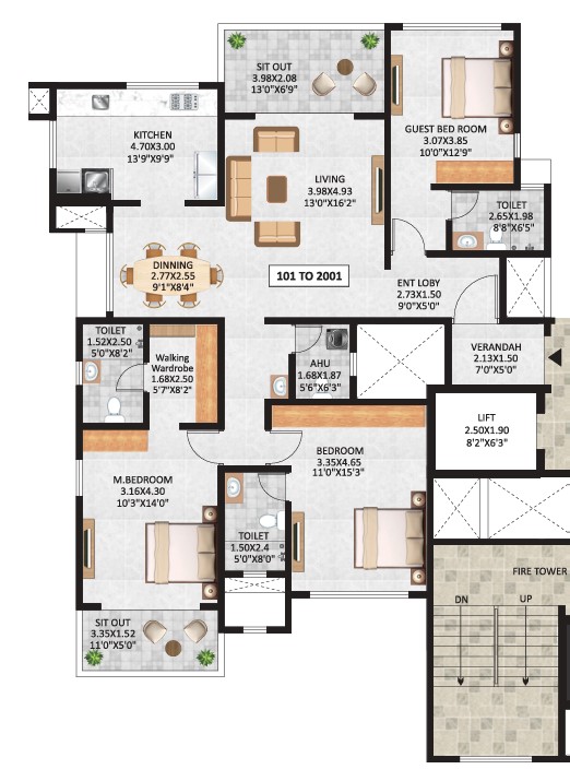 3 BHK floor plan