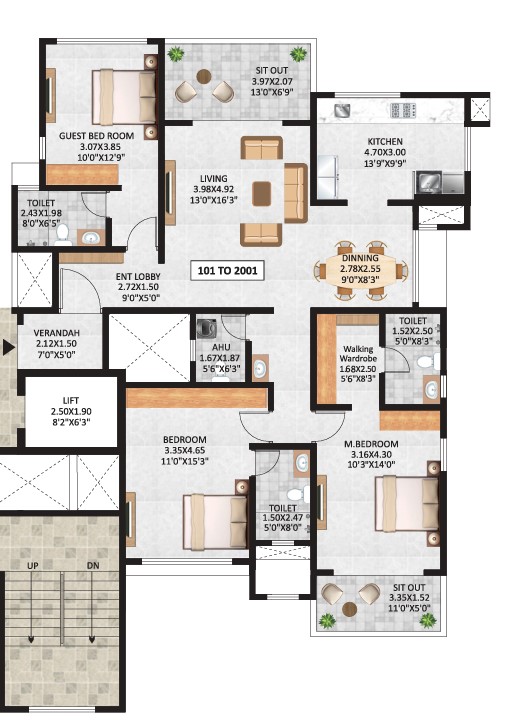 3 BHK floor plan