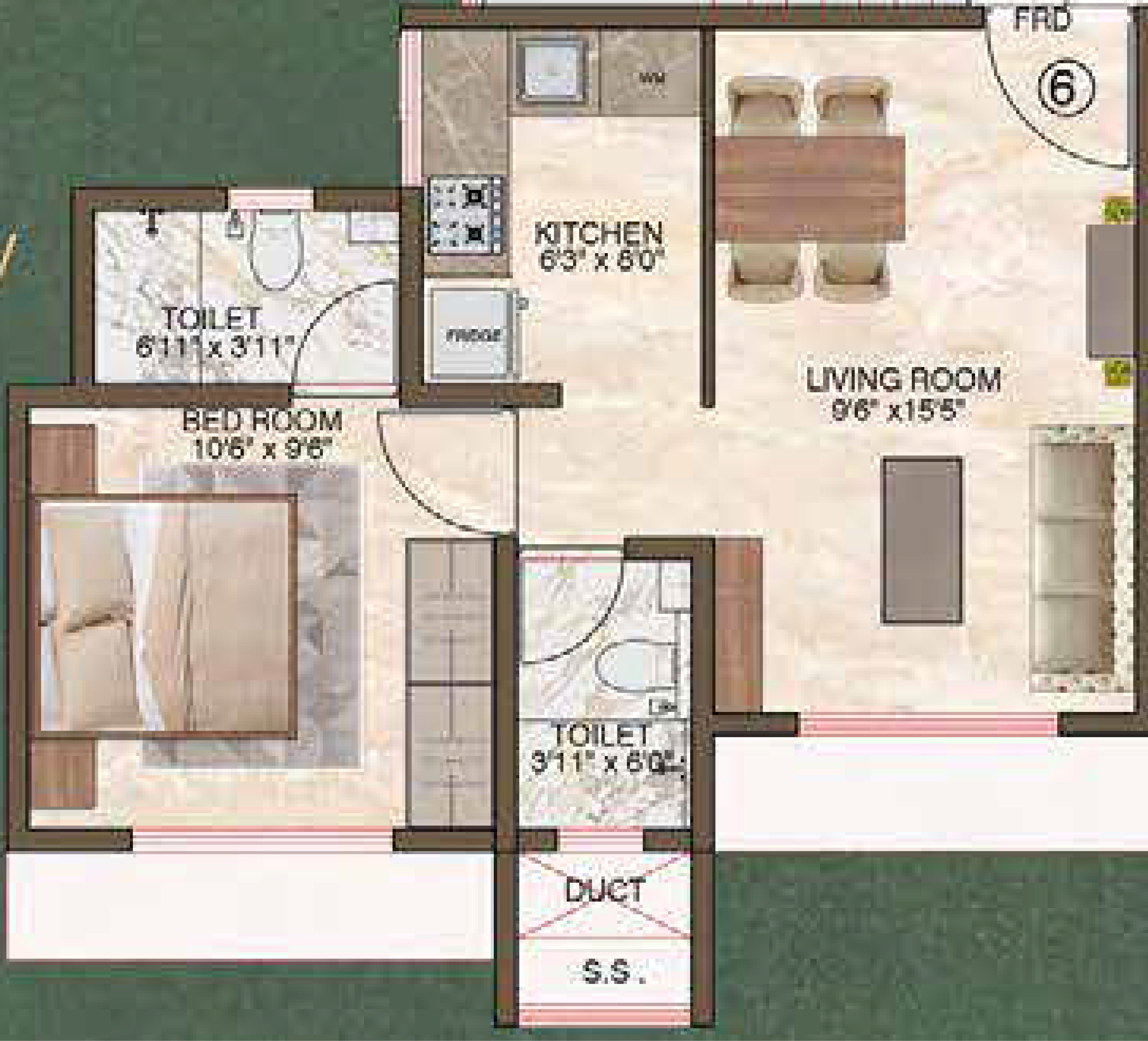 1 BHK floor plan