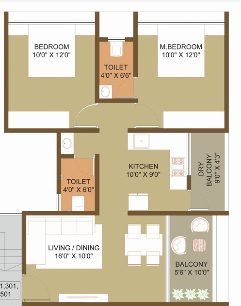 2 BHK floor plan
