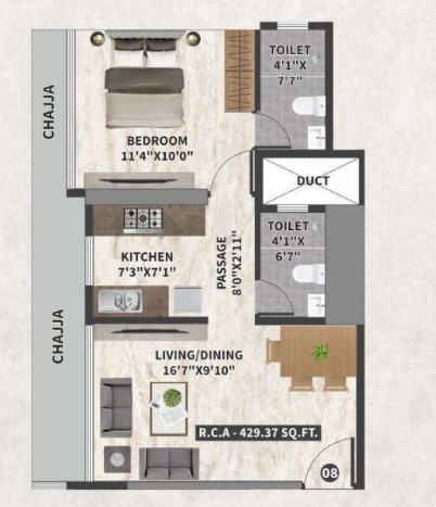 1 BHK floor plan