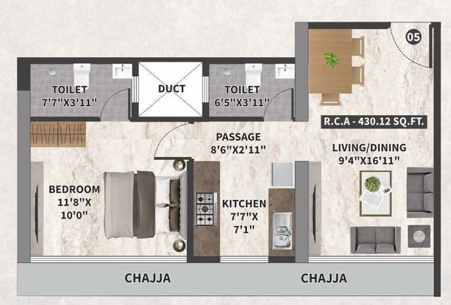 1 BHK floor plan