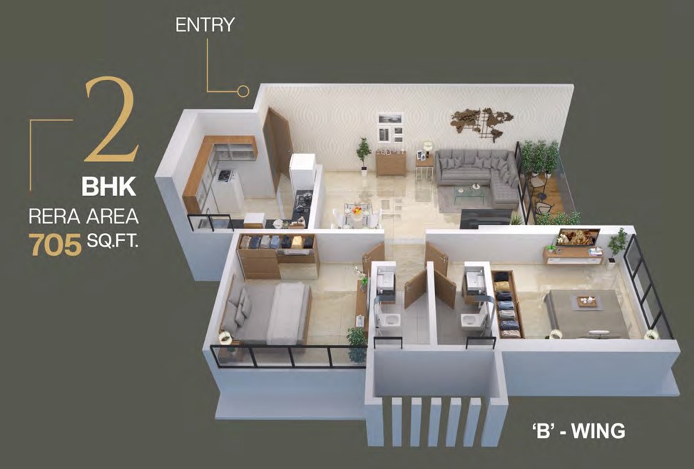 2 BHK floor plan