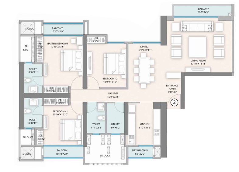 3 BHK floor plan