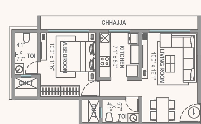 1 BHK floor plan