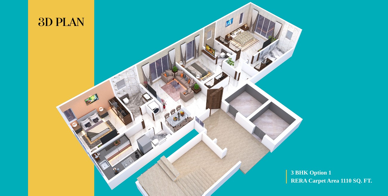3 BHK floor plan