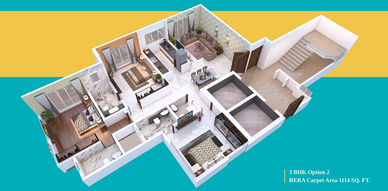 3 BHK floor plan