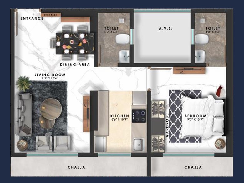 1 BHK floor plan